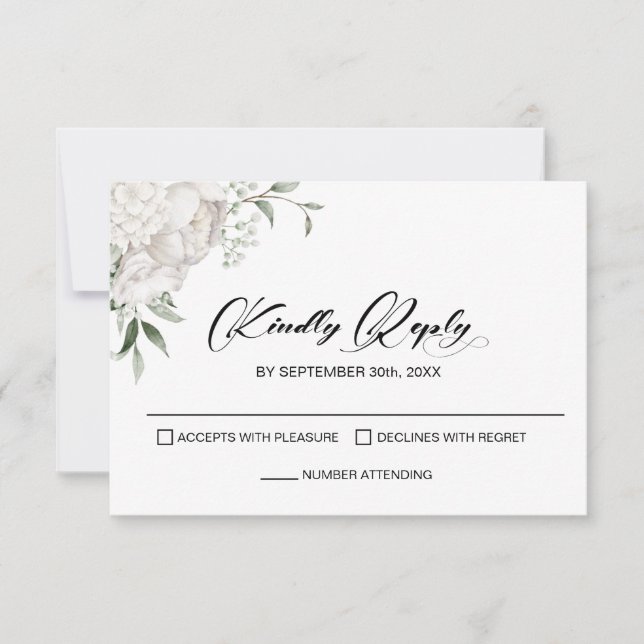 Elegant White Floral Wedding RSVP (Front)