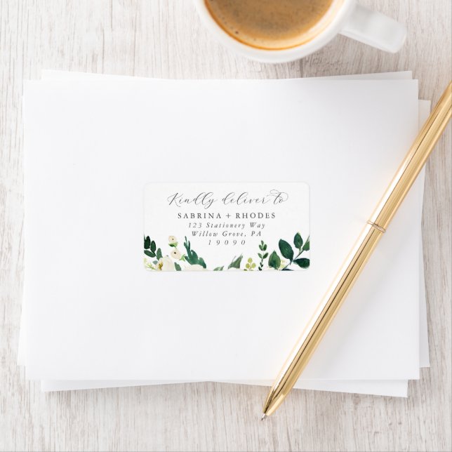 Elegant White Floral Wedding RSVP Address Labels (Insitu)