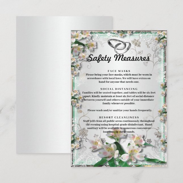 Elegant White Floral Wedding Safety Measures Enclosure Card (Front/Back)