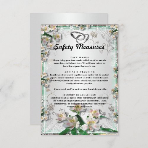 Elegant White Floral Wedding Safety Measures Enclosure Card