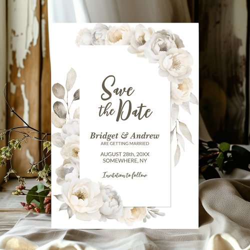Elegant White Floral Wedding Save The Date