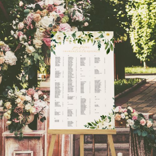 Elegant White Floral  Wedding Seating Chart Foam Board