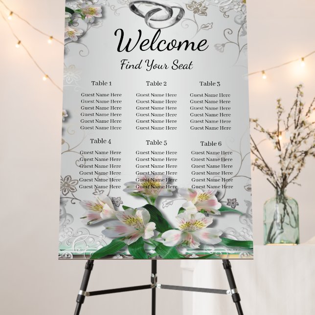 Elegant White Floral Wedding Seating Chart Foam Board (In Situ (Stand))