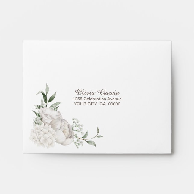 Elegant White Floral Wedding Self Addressed  Envelope (Front)