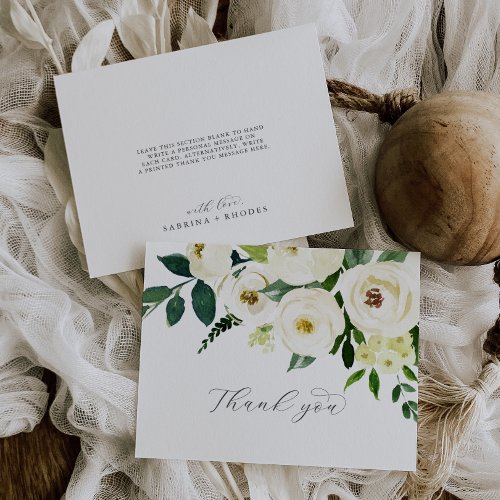 Elegant White Floral Wedding Thank You Card