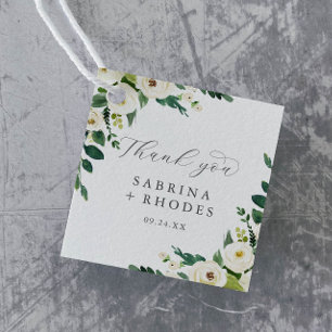 Elegant White Floral Wedding Thank You Favor Tags