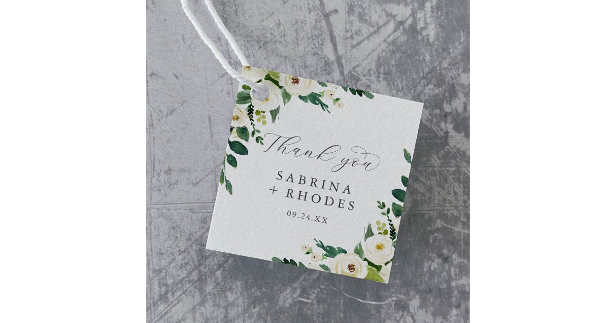 Elegant White Floral Wedding Thank You Favor Tags | Zazzle