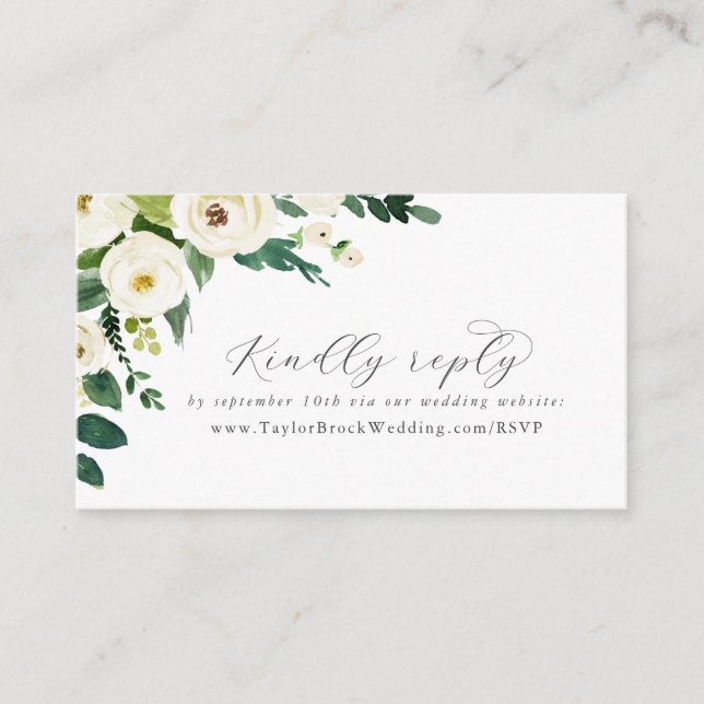 Elegant White Floral Wedding Website RSVP Enclosure Card (Front)