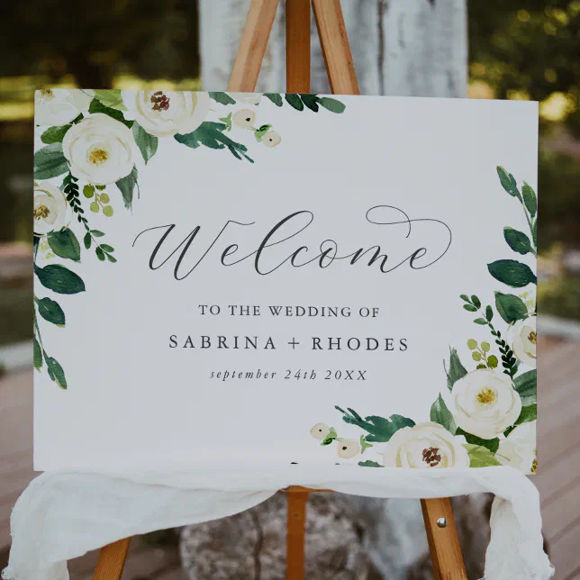 Elegant White Floral Wedding Welcome Foam Board | Zazzle