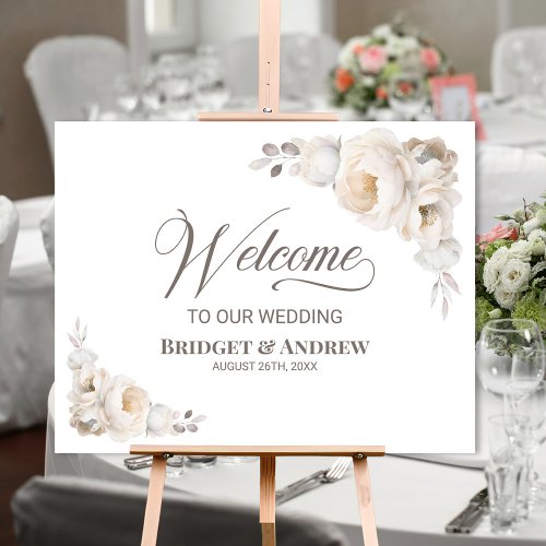 Elegant White Floral Wedding Welcome Sign