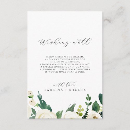 Elegant White Floral Wedding Wishing Well Enclosure Card