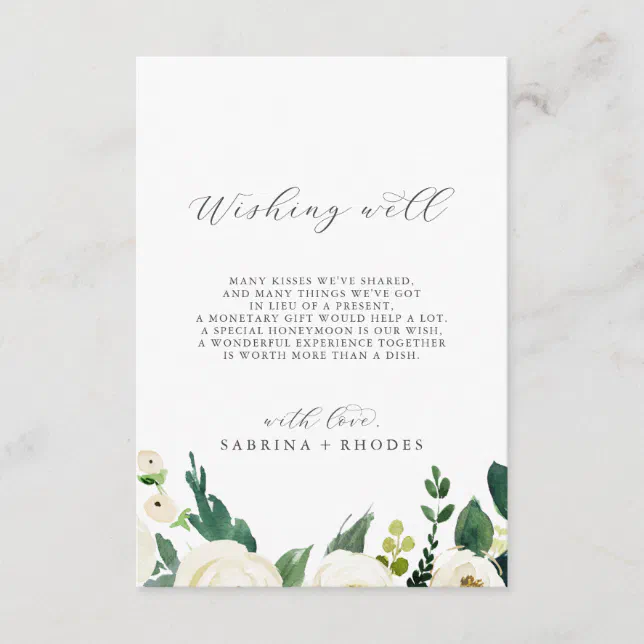 Elegant White Floral Wedding Wishing Well Enclosure Card | Zazzle