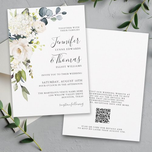 Elegant White Floral Wedding with QR code Invitation