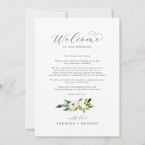 Elegant White Floral Welcome Letter  Itinerary