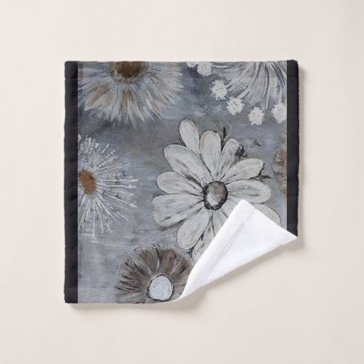Elegant White Floral With Gray Bath Towel Set | Zazzle