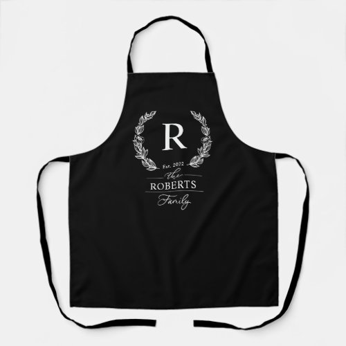 Elegant White Floral Wreath Family Monogram Apron