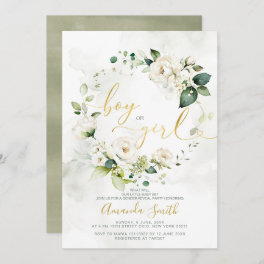 Elegant White Florals Gender Reveal Boy Or Girl Invitation