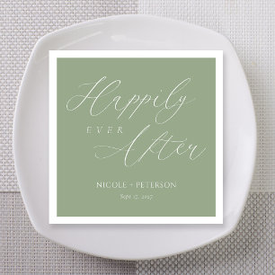 Elegant White Flourish Sage Green Wedding Napkins
