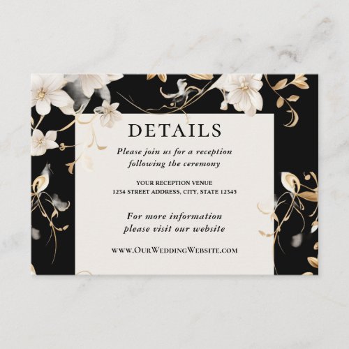 Elegant White Flower Design on Black Wedding Enclosure Card