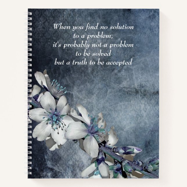 Elegant White Flower Inspirational Quote Writing Notebook (Front)