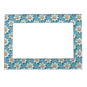 Elegant White Flower Pattern With Pearls Magnetic Frame
