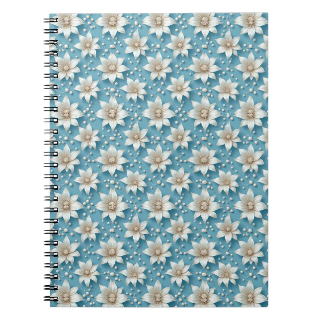 Elegant White Flower Pattern With Pearls Notebook (Front)