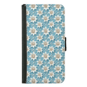 Elegant White Flower Pattern With Pearls Samsung Galaxy S5 Wallet Case