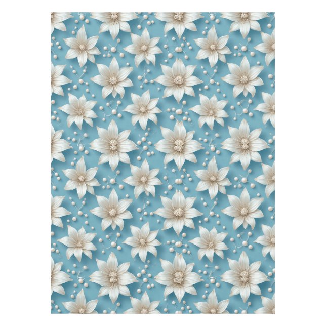Elegant White Flower Pattern With Pearls Tablecloth (Front)