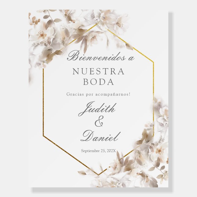 Elegant white flower wedding sign (Front)