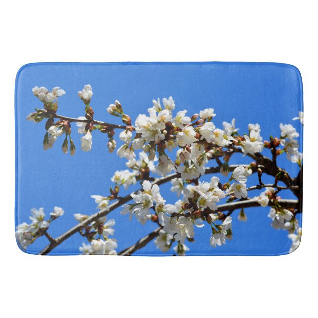 Elegant white flowering blossoms  bathroom mat (Front)