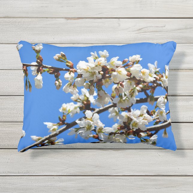 Elegant white flowering blossoms  outdoor pillow (Front)