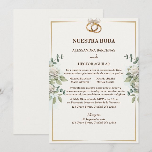 Elegant White Flowers and Greenery invitation (Front/Back)