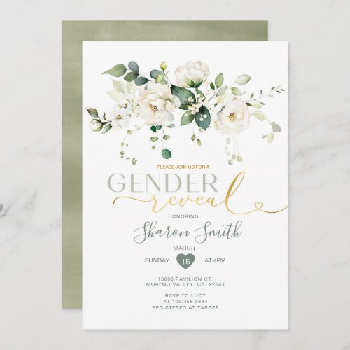 Elegant White Flowers Boy or Girl Gender Reveal Invitation