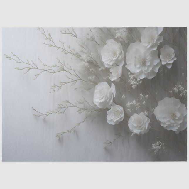 Elegant White Flowers Decoupage  Tissue Paper (Front)