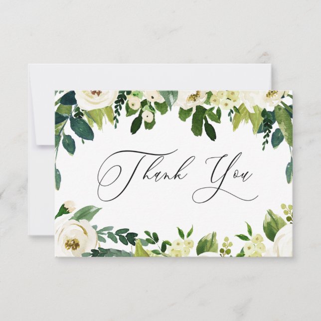 Elegant White Flowers Elegant Thank You Card (Front)