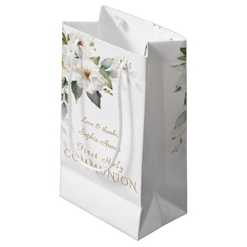 Elegant White Flowers Gold First Holy Communion Small Gift Bag