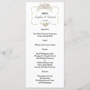 Elegant White Flowers Gold Frame Wedding Menu