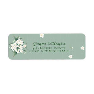 Elegant White Flowers Green Background Label
