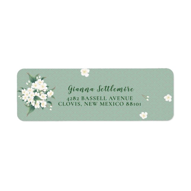 Elegant White Flowers Green Background  Label (Front)