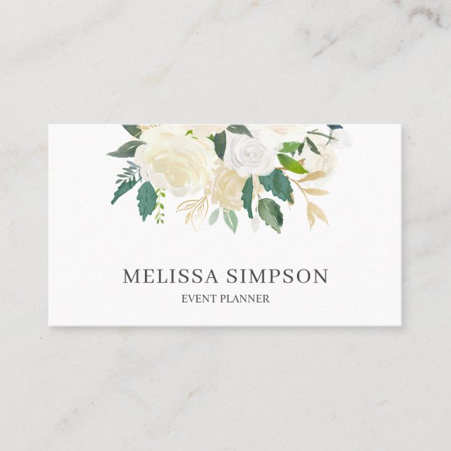 Elegant White Flowers Greenery Appointment Card (Front)