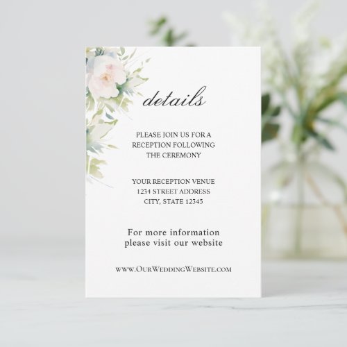 Elegant White Flowers Greenery Floral Wedding  Enclosure Card