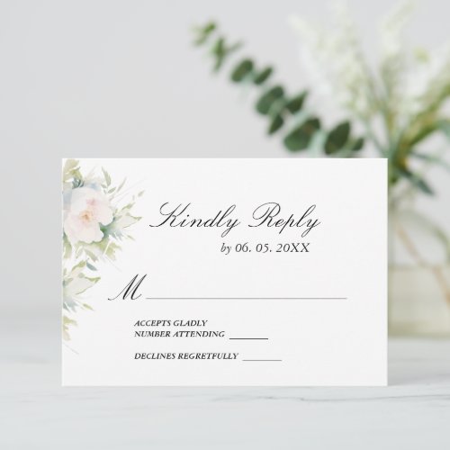 Elegant White Flowers Greenery Floral Wedding RSVP Card