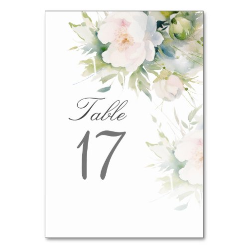 Elegant White Flowers Greenery Floral Wedding Table Number