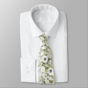 Elegant White Flowers Neck Tie