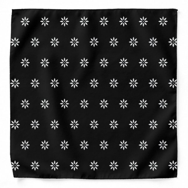 Elegant white flowers on black bandana (Front)