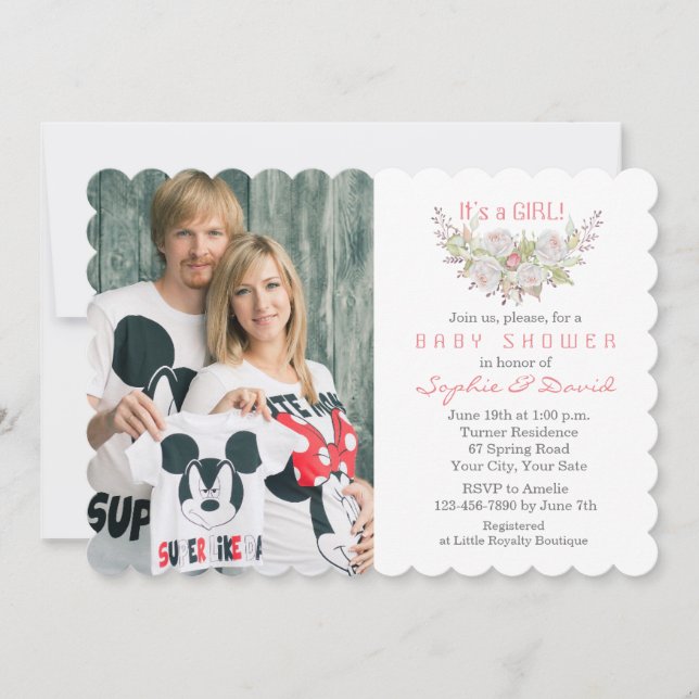 Elegant White Flowers Photo Baby Shower Invitation (Front)