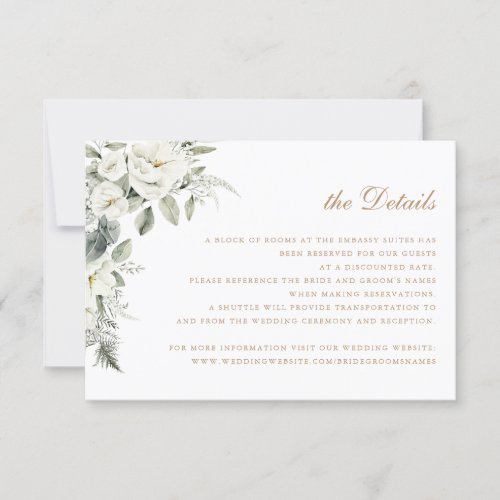 Elegant White Flowers Sage Green Wedding Details Invitation