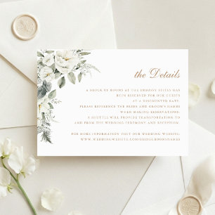 Elegant White Flowers Sage Green Wedding Details Invitation