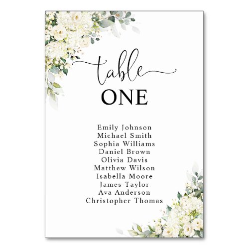 Elegant White Flowers Table Number Seating Chart