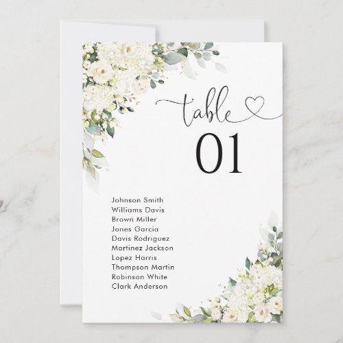 Elegant White Flowers Table Number Seating Chart